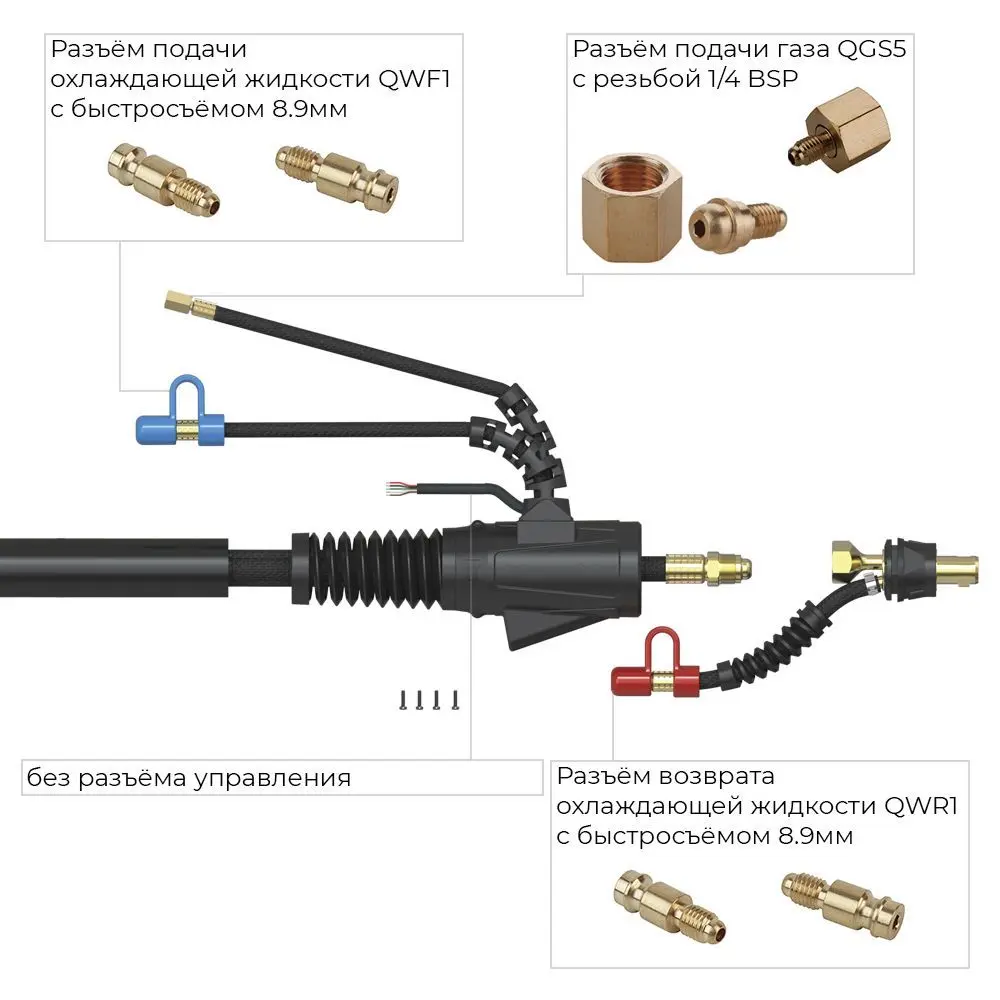 Сварочная горелка TIG ARC T1W 4 метра, газовый разъём 1/4" BSP (GS5)