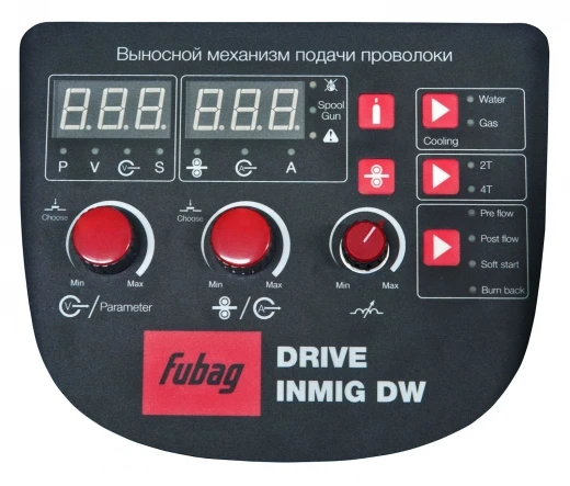 INMIG 500T DW SYN (38029) с подающим механизмом DRIVE INMIG DW (38044.0), шланг пакетом 10м (38089), горелкой FB 500 3m (38032), блоком жидкостного охлаждения Cool 70 (38035) и тележкой (38036)