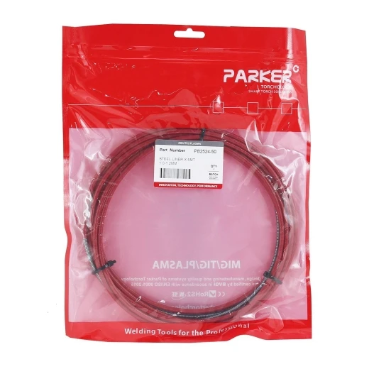 Направляющий канал Parker 1,0-1,2 мм 5 метров (стальная спираль с литым ниппелем в красной оплётке) для MIG/MAG сварки