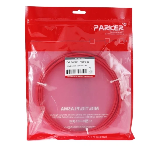 Направляющий канал Parker 1,0-1,2 мм 5 метров (тефлоновый канал с латунным ниппелем в красной оплётке) для MIG/MAG сварки