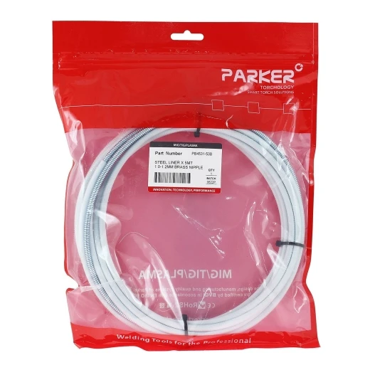 Направляющий канал Parker 1,0-1,2 мм 5 метров (стальная спираль с латунным ниппелем в белой оплётке) для MIG/MAG сварки