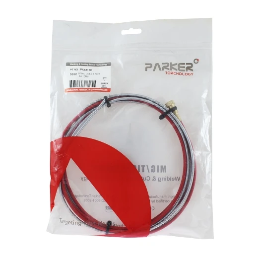 Направляющий канал Parker 0,8-1,2 мм 3 метра (стальная спираль с латунным ниппелем в красной оплётке) для MIG/MAG сварки