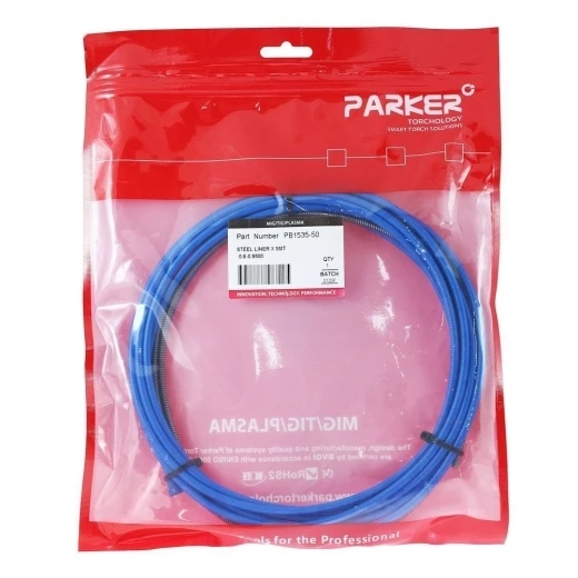 Направляющий канал Parker 0,6-0,9 мм 5 метров (стальная спираль с литым ниппелем в синей оплётке) для MIG/MAG сварки