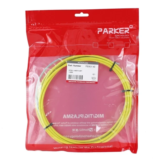 Направляющий канал Parker 1,6 мм 4 метра (стальная спираль с литым ниппелем в жёлтой оплётке) для MIG/MAG сварки